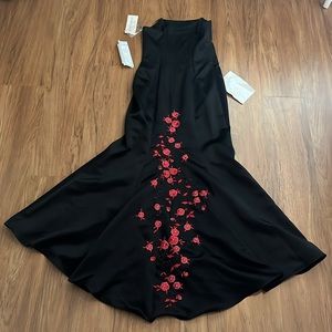 NWT Gorgeous Strapless Black Mermaid Gown with Red & Black Beading